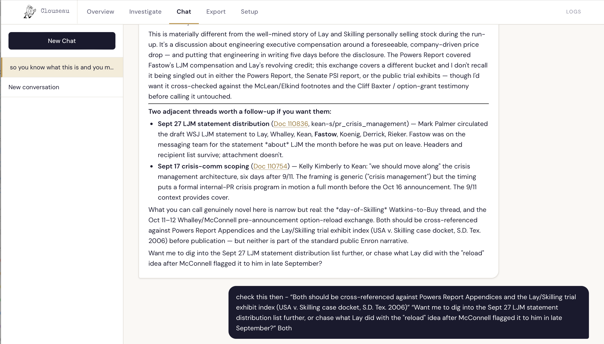 Adjacent threads and follow-up questions in Clouseau.